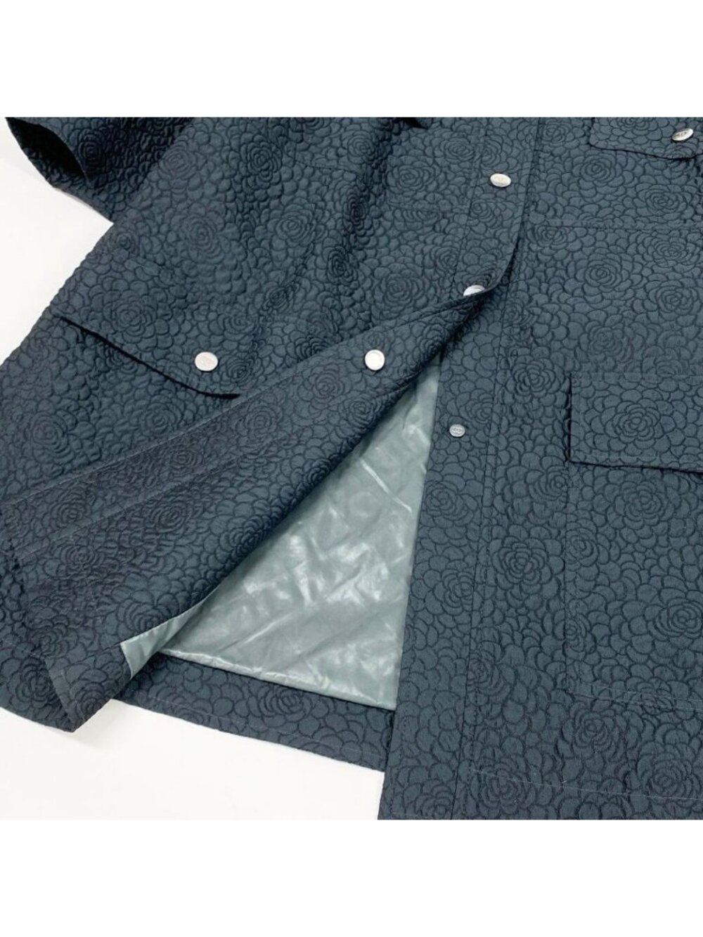 Chanel Camellia CC Logo Navy Polyester Silk Coat A3 - Picture 6 of 9